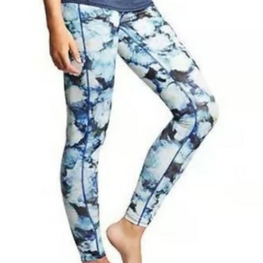 Athleta Chaturanga Blue & White Floral Crush Leggings Yoga Pants XS